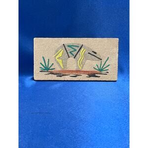 Vintage Small Native American Sand Painting of Bear